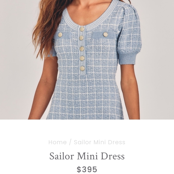 NWT Loveshackfancy Sailor Mini Dress Babybell Blue Size Small Tweed - Picture 2 of 11